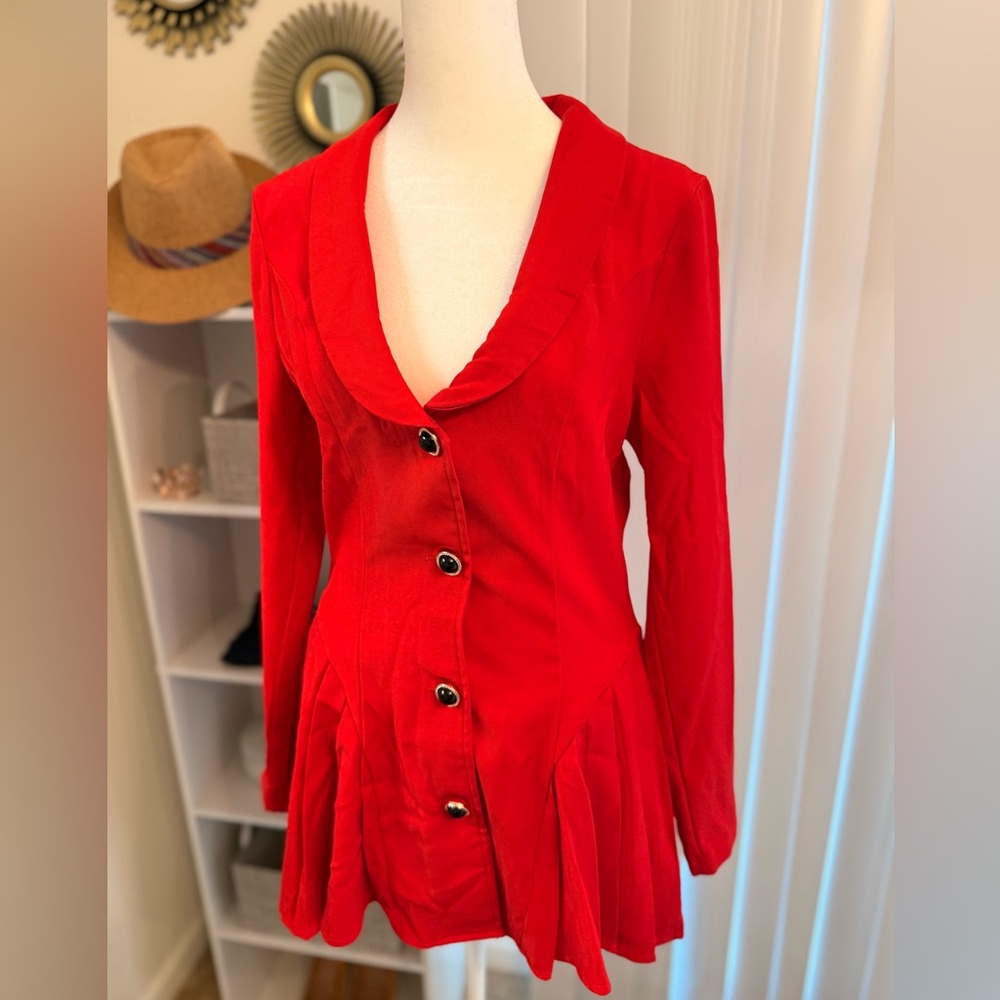 SHEIN Red Pleated Long Sleeve Dress for Work